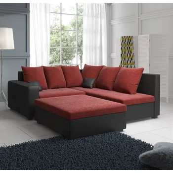 Sedací souprava Prostorná sedací souprava s taburetem MONIKA - černá / červená, pravý roh