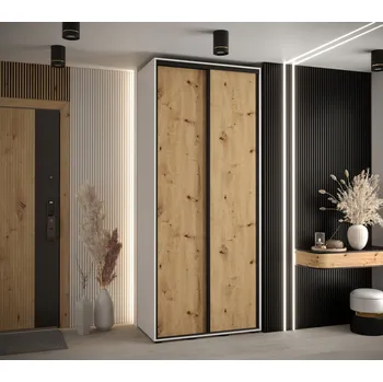 Šatní skříň Šatní skříň YVONA 1 - 100/45 cm, bílá / dub artisan / černá