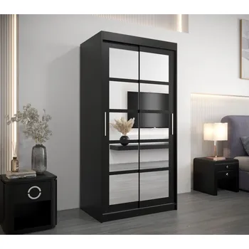 Šatní skříň Šatní skříň se zrcadly ALENA - šířka 100 cm, černá