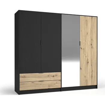 Šatní skříň Velká zrcadlová šatní skříň 221 cm SALAMINA - dub artisan / černá grafitová