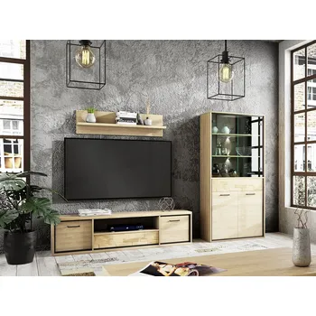 Obývací stěna Nábytek do obývacího pokoje s LED osvětlením SUCRE 2 - ořech hikora / dub