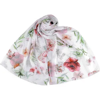 Šátek Letní šátek / šála s malovanými květy 70x180 cm, střední, 1 pudrová