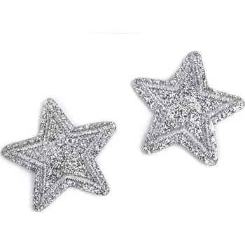 Textilní nažehlovací páska Nažehlovačka hvězda s glitry, střední, 2 stříbrná