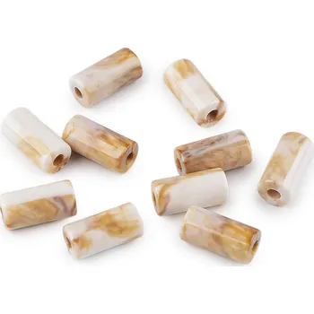 Dětské navlékací korálky Plastové korálky váleček imitující mramor 11x22 mm, střední, béžovobílá