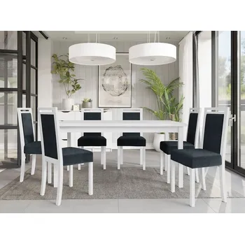 Jídelní stůl Jídelní sestava 6+1 s rozkládacím stolem SALUSIA 3 - bílá / modrá