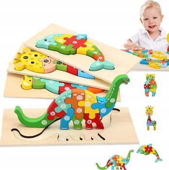 Puzzle VZDĚLÁVACÍ PUZZLE 3D ZVÍŘATA MONTESSORI DŘEVĚNÉ PUZZLE
