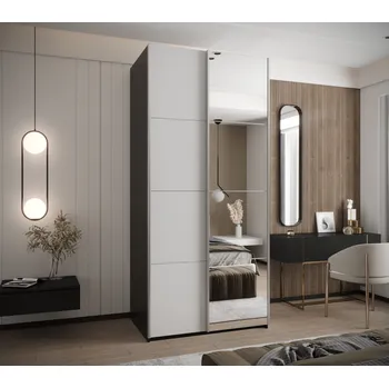 Šatní skříň Dvoudveřová skříň SAMARA 3 - 100 cm, černá / bílá / stříbrná