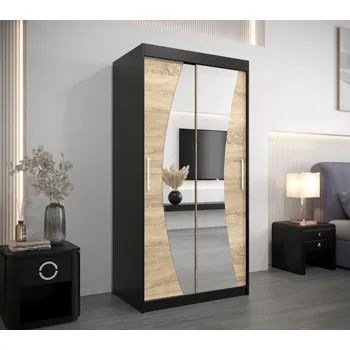 Šatní skříň Skříň s posuvnými dveřmi BETA - 100 cm, černá / dub sonoma