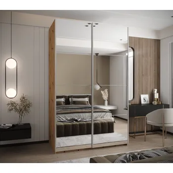 Šatní skříň Dvoudveřová skříň SAMARA 2 - 160 cm, dub artisan / bílá / stříbrná