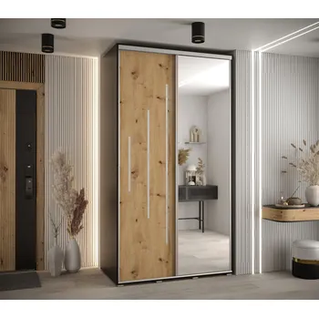 Šatní skříň Šatní skříň YVONA 13 - 140/60 cm, černá / dub artisan / stříbrná