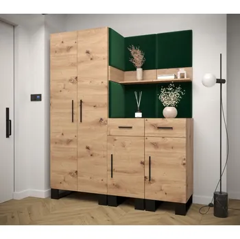 Předsíňová stěna Předsíňová sestava RUMIE 7 - dub artisan, zelené panely