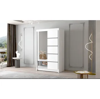 Šatní skříň Dvoudveřová skříň se zrcadlem NICA - šířka 120 cm, bílá