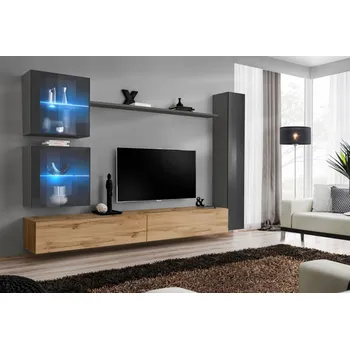 Obývací stěna Stěna do obývacího pokoje RIONATA 18 - grafit / dub wotan