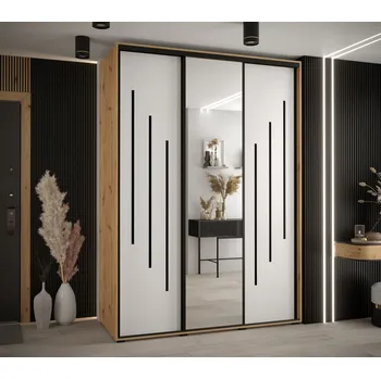 Šatní skříň Šatní skříň YVONA 9 - 180/60 cm, dub artisan / bílá / černá