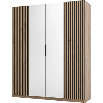 Šatní skříň Vysoká šatní skříň 200 VERU se zrcadly - černá / dub evoke / dub evoke