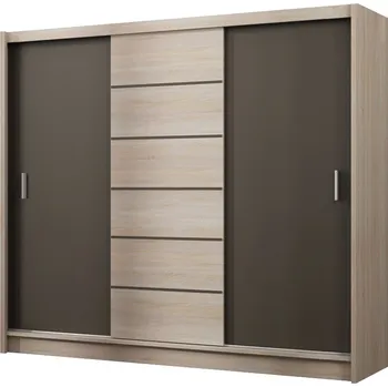 Šatní skříň Šatní skříň 250 SOLANGE s posuvnými dveřmi - dub sonoma / šedohnědá