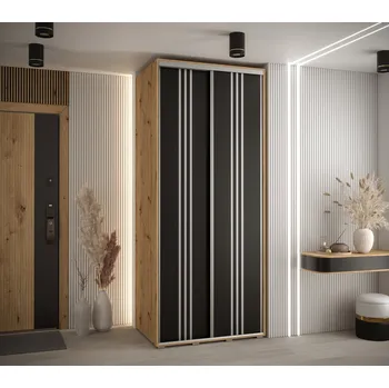 Šatní skříň Šatní skříň YVONA 6 - 120/60 cm, dub artisan / černá / stříbrná