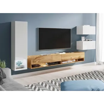 Obývací stěna Obývací stěna s LED osvětlením YASMIN - bílá / dub wotan