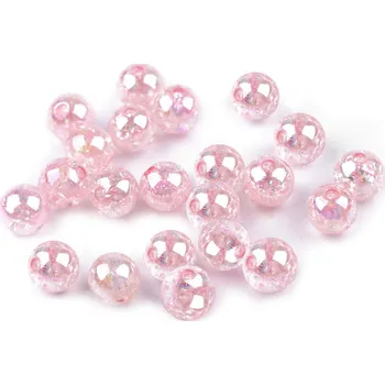 Korálek Plastové korálky s AB efektem Ø8 mm, velké, 4 růžová sv.