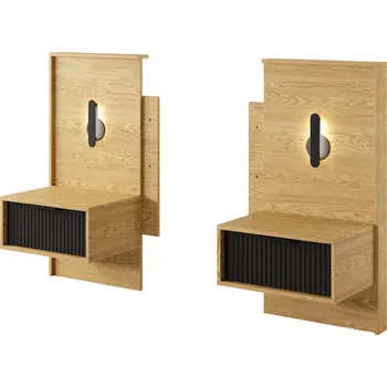 Noční stolek Set 2x noční stolek BRENT - dub baltic / černý + LED osvětlení ZDARMA
