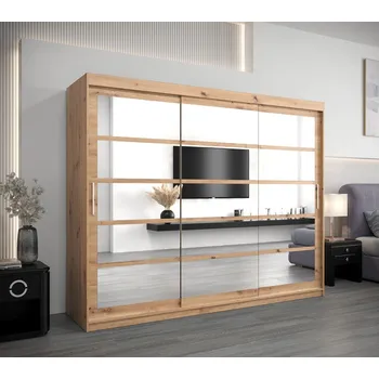 Šatní skříň Skříň s posuvnými dveřmi LEONA - šířka 250 cm, dub artisan