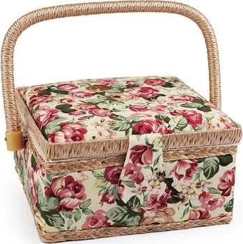 Organizér galanterie Kazeta / košík na šití čalouněný, střední, 2 béžová nejsv. růže