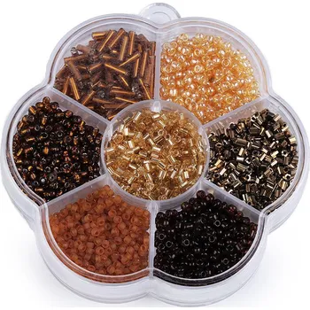 Dětské navlékací korálky Sada skleněných rokajlů v boxu, velké, 8 mix hnědá