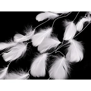 Peří na šňůrce / girlanda, střední, bílá