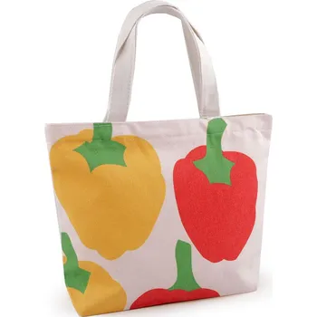 Nákupní taška Textilní taška imitace lnu se zipem 31x24,5 cm, velké, 2 režná světlá paprika