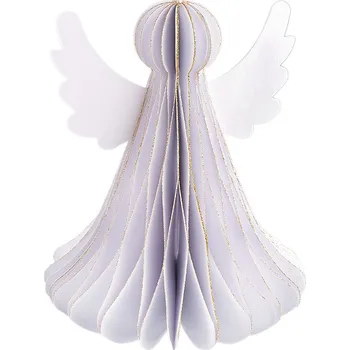 Vánoční dekorace Papírový skládací anděl k zavěšení 15 cm, střední, 1 bílá zlatá