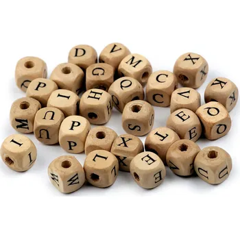 Dětské navlékací korálky Dřevěné korálky kostka 10x10 mm 2. jakost, velké, přírodní