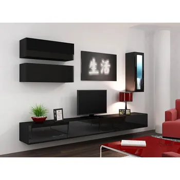 Obývací stěna Obývací stěna ASHTON 12 - černá / lesklá černá