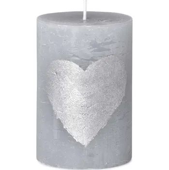 Svíčka Rustikální válec šedívá svíčka + srdíčko lak 70x100 mm 342 gram