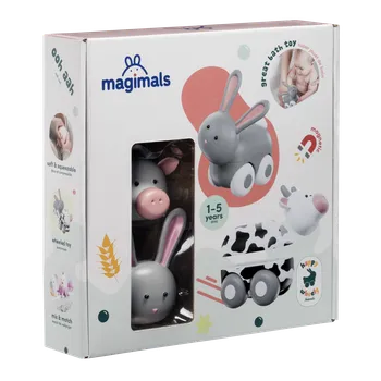 Dřevěná hračka Magnetická zvířátka Magimals Wheely Zajíc / Kráva
