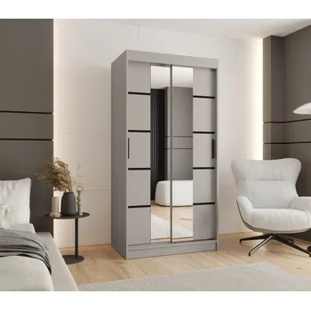 Šatní skříň Úzká šatní skříň s posuvnými dveřmi 100 cm CASANDRA - kašmír / černá