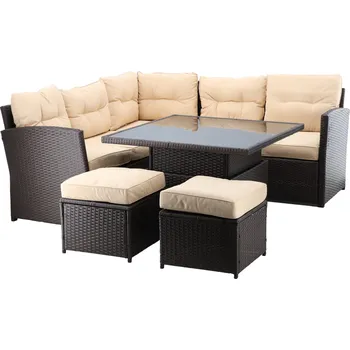 Zahradní sestava Rohový zahradní nábytek CHANEL - hnědý / béžový