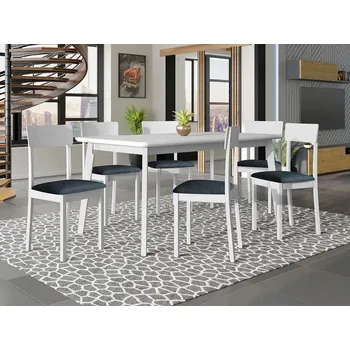 Jídelní stůl Rozkládací stůl 160 cm s 6 židlemi ADELBITE 7 - bílý / modrý