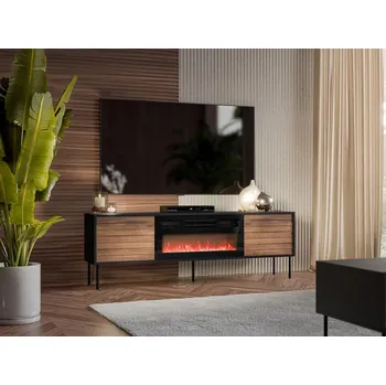 Televizní stolek Televizní stolek s elektrickým krbem MAYKI - ořech / černý