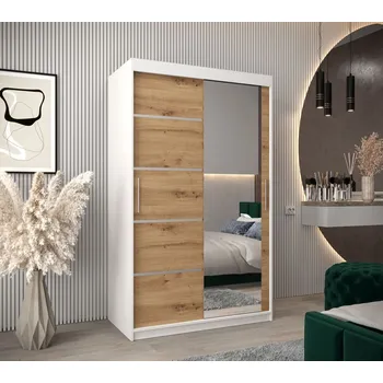 Šatní skříň Šatní zrcadlová skříň ADELA - 120 cm, bílá / dub artisan