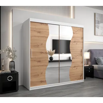 Šatní skříň Šatní skříň ROZALIE - šířka 200 cm, bílá / dub artisan