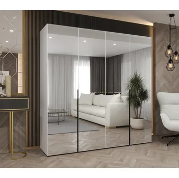 Šatní skříň Zrcadlová šatní skříň 200 cm BUGRA - bílá / černá