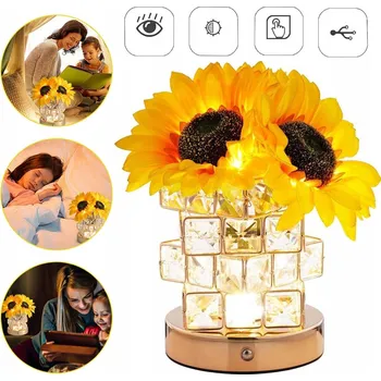 Lampička STOLNÍ LAMPA S KŘIŠŤÁLEM ZE SLUNEČNICE, STMÍVATELNÁ NOČNÍ LAMPA DO LOŽNICE