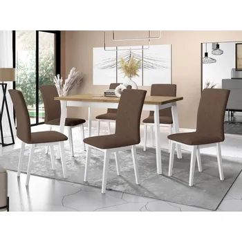 Jídelní stůl Moderní jídelní sestava 6+1 ADELBITE 9 - dub artisan / bílá / hnědá 2