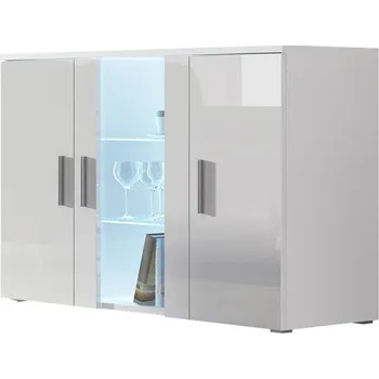 Komoda Prosklená komoda KARA - bílá / lesklá bílá