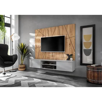 Obývací stěna Stěna do obýváku SHIRIKI - perlově šedá / dub artisan / černá