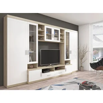 Obývací stěna Moderní obývací stěna KILEEN - dub sonoma / bílá + LED osvětlení ZDARMA