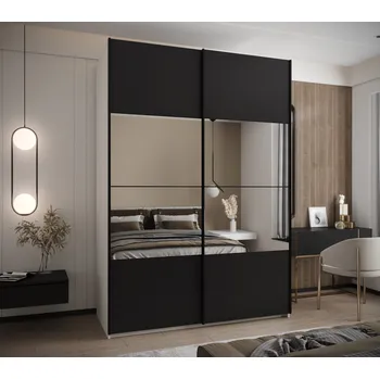 Šatní skříň Dvoudveřová skříň SAMARA 4 - 180 cm, bílá / černá / černá