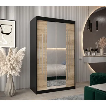 Šatní skříň Šatní skříň se zrcadlem KIRA - šířka 120 cm, černá / dub sonoma