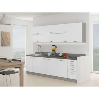 Kuchyňská pracovní deska Kuchyňská linka 260/260 cm GENJI 4 - lesklá bílá / šedá + dřez ZDARMA