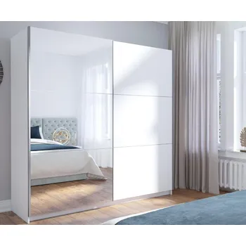 Šatní skříň Velká šatní skříň 201 cm se zrcadlem APASTO - bílá